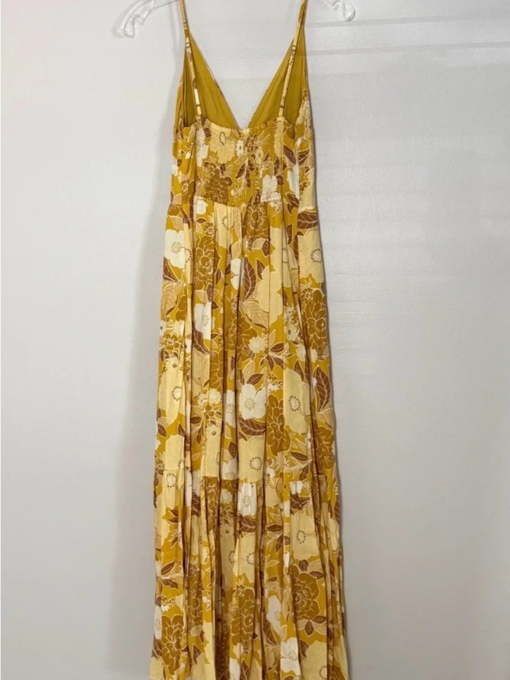 NWT Abercrombie & Fitch Linen Yellow Floral Plunge Maxi Dress